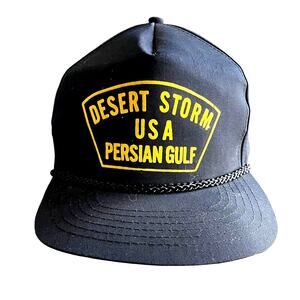 Vintage Desert Storm USA Persian Golf Logo Trucker Style Hat Snapback Black
